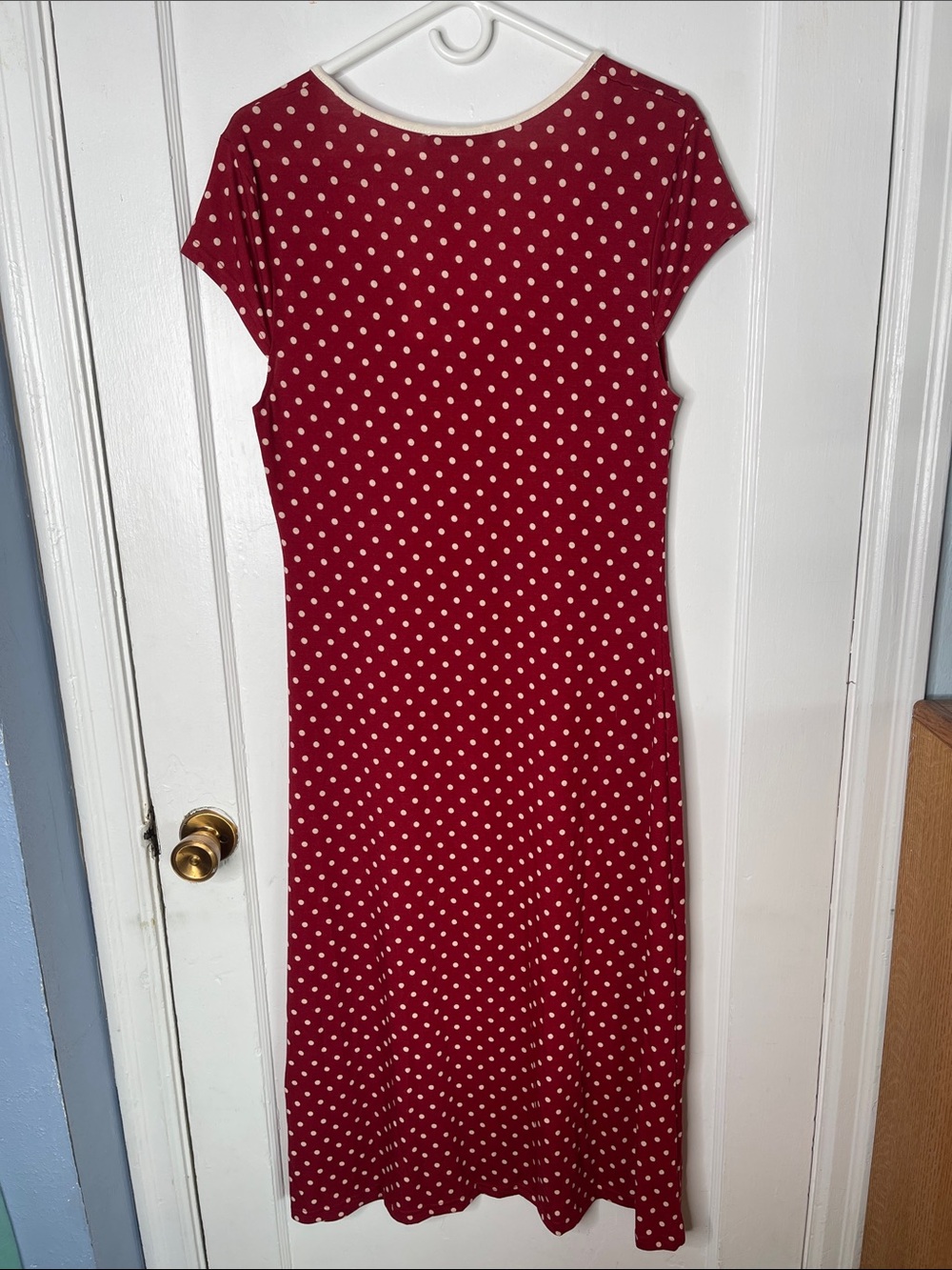 New Cider Dress XL Brick Red Polka Dots Bow Stretch Cap Sleeves V-neck Sexy NWT - Picture 6 of 14